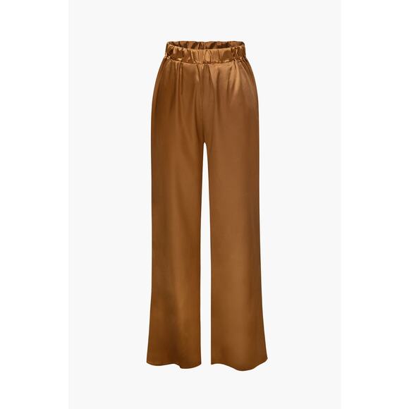 Micas Satin Button Up Long Sleeve Shirt And Pants Set Casual Elegant Coffee L - Picture 4 of 8
